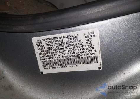 2008 Honda Odyssey Ex-L из США, поврежденный, VIN 5FNRL38718B085042